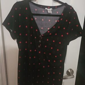 Black Top with Red Heart Pattern